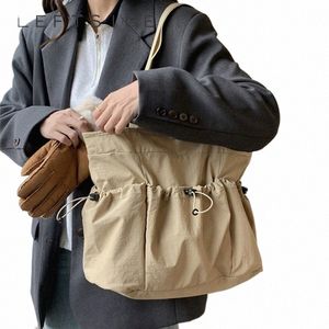 leftside Fi Simple Big drawstring Soft Canvas Crossbody Bags for Women 2023 Winter Branded Designer Shoulder Bag Handbags V99a#