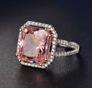 Vintage Female Square Diamond Ring Luxury 18k Rose Gold Princess Peridot Ring Gemstone Band förlovningsring för kvinnor smycken Y1906134892