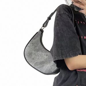 korean Denim Shoulder Bag Simple Design Female Underarm Bag Fi Hobos Bag Vintage Crescent-shaped Handbag for Women Tote e6eS#