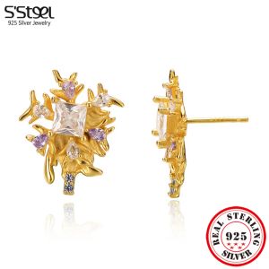 イヤリングS'steel Sterling Silver 925 Snowflake Earrings Zircon Studs Earing for Luxury Trending Products 2023 Party Fine Jewelry
