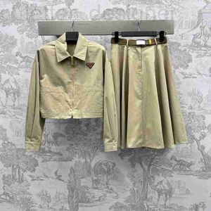Two Piece Dress designer Womens Fashion and Casual Set 24 Summer New Product Flip Collar Jacket Coat High Waist A-line Skirt ECAZ