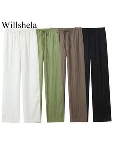 Frauenhose Capris Willshela Womens Modes Mody Mody Spitzen -Falten -Weitbeinhose Vintage High Elastic Taille Damenmodhosen Y240422