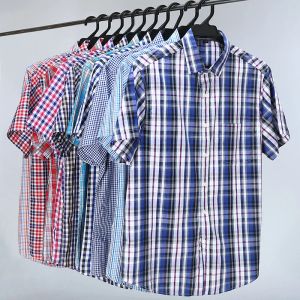 Shirts 5xl 6xl 7xl 8xl 10xl Men's Plus Size Shirts Fashion Casual Classic Style 100% Cotton Comfortable Plaid Short Sleeve Shirt Male