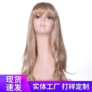 Designer Human Wigs Hair for Women Novo estilo feminino Long Curly Wig com tampa de simulação de meia cabeça levemente enrolada e seda de alta temperatura