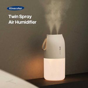 Humidifiers Dual jet air humidifier 300ml ultrasonic cold mist diffuser replaces humidity portable 2000mAh air freshener purifier Y240422