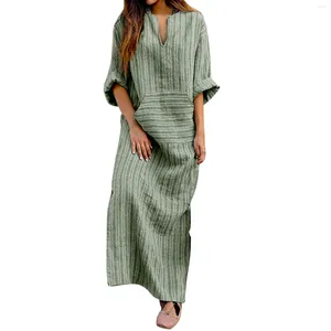 Lässige Kleider loser Sommergarn-gefärbtes Sundress Frauen gestreiftes Muster übergroße Robe weiblich böhmisches Strand langes Vintage-Kleid für