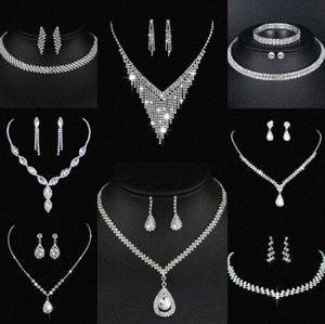 Valioso laboratório de jóias de diamante conjunto de colar de casamento de prata esterlina Brincos para mulheres Jóias de noivado Bridal Presente Q22C#