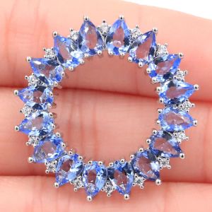 Hängsmycken köper 3 få 1 gratis 31x31mm fancy rund form skapad violet tanzanite vit zirkon kvinnor bröllop silver hänge