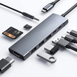 Hubs USB C -nav för iPad Pro Air 9in1 -adapter med 4K HDMI PD -laddning, SD/Micro Card -läsare, USB 3.0, 3,5 mm hörlursuttag av typ Cyp C