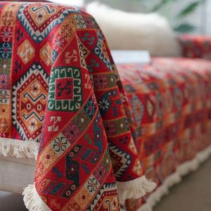 Рождественское одеяло ретро -этническое стиль красный синий цветок Жаккардовый диван Полотенеполотые диваны гостиная покрывают защиту 240422
