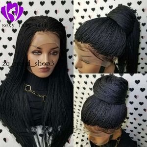 250% Density Cornrow Straight Brazilian Twist Braided Wigs Synthetic Lace Front Wig Crochet Twist Braids Hair Full Wig with Baby Hair 187