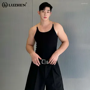 Herrtankstoppar Luzhen Metal Chain Design ärmlös väst 2024 Personlighet Trendiga Original Fashion Street Korean kläder LZ2860