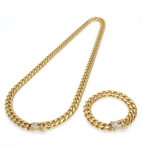 10mm Men Stainless Steel Cuban Chain Bracelet Set Iced out Rhinestone Mens Hip Hop Necklace Jewelry Set3962182