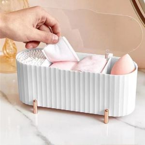 Organizzazione dell'organizzazione del trucco per il trucco per la polvere per la scatola di stoccaggio di cosmetici desktop per tamponi di cotone tamponi di bellezza organizzatore di gioielli da bagno