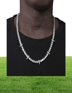 HBP Iced Out Bling 5A Tennis Chain Spike Charm Necklace Hip Hop Rock Punk Cool Men Bling Jewelry High Quality 2207206219571
