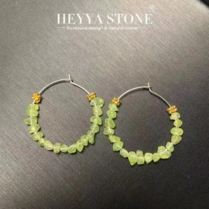 Hoop örhängen heyya sten vintage naturlig peridot enkel klassisk rund cirkel ädelsten smycken handgjorda rostfritt stål