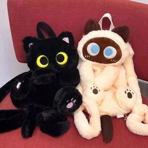 40 cm Kawaii Plush Big Eyes Cat Toy Backpack fofo de grande capacidade de pelúcia Bolsas de bochechas meninas meninas Mulheres Backpack Gre presentes 240422