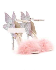 2024 Ladies Real leather SANDALS high heel feather Rose solid butterfly ornaments Sophia Webster wedding party SHOES colourful Sequined Cloth size 34-42