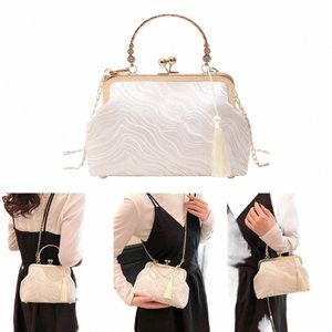 Handbag de estilo chinês branco Fi Fi estilo de seda chinesa Bolsa quadrada elegante Tassel Bag K2ft#