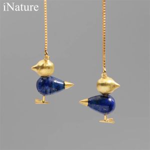 Brincos inatura 925 Sterling Silver Lapis Lazuli Adorável pássaro Brincos de borla longa para mulheres Jóias