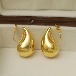 Vintage Thick Polished Teardrop Clip Earrings Stainless Steel Dupes Chunky Waterdrop Dome Earclips Ear Cuff No Piercing Jewelry 240408