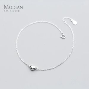 Anklets Modian Fashion Cute Heart Ankle For Women Real Solid 925 Sterling Silver Simple Link Chain Ankle Ethnic Style Fine Jewelry