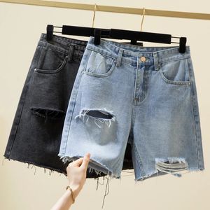 M-4XL sommarkvinnor denim shorts hål rippade löst straigh halva jeans kvinnliga casual korta byxor streetwear 240420