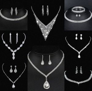 Värdefulla lab diamantsmycken Set Sterling Silver Wedding Halsbandörhängen för kvinnor Bridal Engagement Jewelry Gift V6rd#