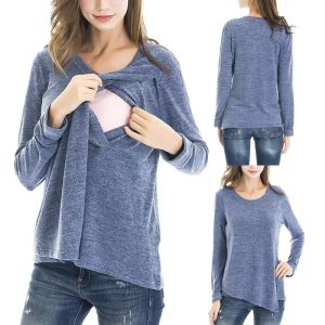 Clothing 2022Mama Clothes Maternity Blouses Long Sleeve Vneck Breastfeeding Shirt Tops Pregnancy Clothing Nursing Casual Pregnant Shirts