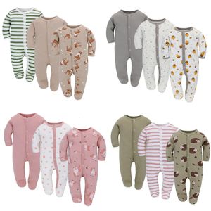 3 pezzi per bambini Romper di cotone ragazze nate a maniche lunghe inverno primavera inverno tutela per bambini morbido abbigliamento per pigiami 240409 240409