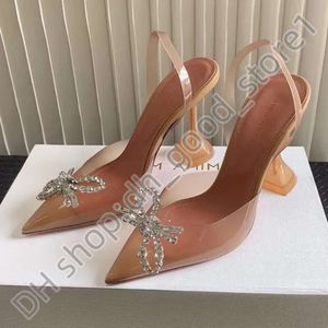 AMINA MUADDI HEEL CLEAR SANDALS TOP Luxury Designer Dress Shoes Bowknot Crystal Diamond Decoration Transparent PVC Wine Cup Amina Muadi Red Heels 938