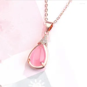 Подвески Everyoyal Fashion Silver 925 Girls Choker Accessories Accessories Lady Crystal Pink Water Drop Подвеска для женщин -ювелирных изделий