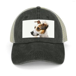 Boinas esboço em aquarela de um fofo Jack Russell Terrier Dog de capa de cowboy chapéu de golfe Chapéus para homens