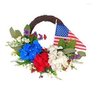 Decorative Flowers Patriotic Wreath For Front Door Bowknot Christmas Artificial Indoor And Outdoor Decorations Dropship