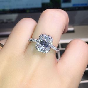 AAA Natural Moissanite S925 color for Women Fine Anillos De Gemstone Cushion Zirconia Silver 925 Jewelry Ring245Z