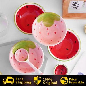 Ciotole giapponese ciotola per ciotola anguria fragola fragola carina tavolo da tavolo per bambini cartone animato cucchiaio cucchiaio gadget cucina zuppa di riso cucina