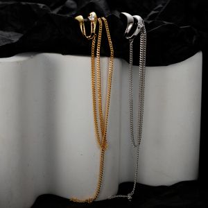 Earrings Double hollow inlaid long chain 925 sterling silver ear clip female simple ins without pierced ear clip jewelry