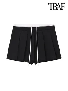 Shorts femminile -Gonne a pieghe patchwork di donne in vita a metà conti con cerniera Skort Fashion Female Skort Fashion