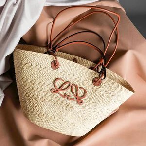 designväska vävt tyg strandpåse rotting halmväska loewew axelväska avslappnad stor shoppingväska plånbok kapacitet korg kvinnor panier palm blad lady crossbody