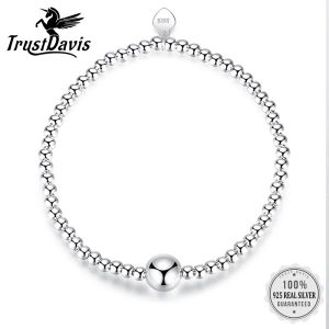 Strands Trustdavis Fashion Genuine 925 Sterling Silver Minimalist 3mm Width Beads elastic Bracelet For Women Wedding Jewelry Gift DS2277