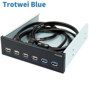 Nav 6 portar USB Hub frontpanel 4x USB2.0 2x USB3.0 19pin 20 stift expansion Bay Adapter Plastfästet för PC 5,25 tum Floppy Bay