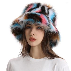 Berets Kunstpelz Eimer Hut Koreanische Frauen Y2K warm warm dicke Plüsch Winter Lady Luxus Mode Pelzige Panama Fischermütze