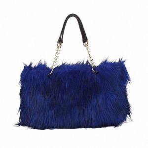 Vinterkvinnor Bag Luxury Faux Fur Shop Totes Bag Metal Chain Handbag Plush Trendy 2021 Nya axelväskor Kall Woolen Design A1L3#