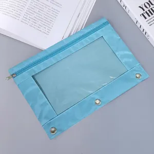 Transparent Window Pen Pouch Capacity 3 Ring Binder Pencil Case With Pvc Smooth Zipper For School Office