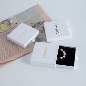 Necklaces 50pcs Custom Logo Cardboard Jewelry Ring Necklace Gift Storage Box Slide Drawer Paper Package White Box Carton with Black Sponge