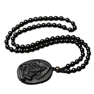 Hänge halsband ganesha svart obsidian snidade ganesh elefant lyckliga hängsmycken halsband fin kristall smyckenpendant246j