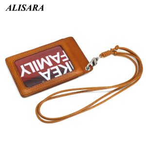 Halter echtes Leder Retractable Lanyard Badge Case vertikale ID -Halter Business Badge Name Bus Card Set Student Card Cart Hülle