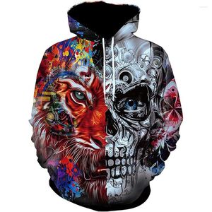 Com capuz masculino, inverno na Europa e América Skull Sklely Skeleton 3D Capuz de impressão legal moletom de abóbora para homens com bolso