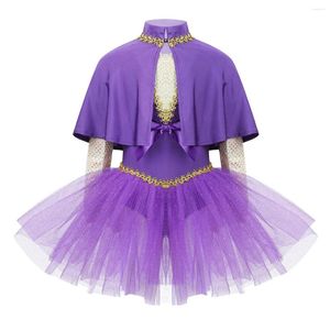 Kleidungssets Kindermädchen -Zirkus Kostüm Trapezmädchen Glanz Rüschen Trikot mit Arm Ärmel Halloween Glitzern Mesh Ballet Dance Tutu