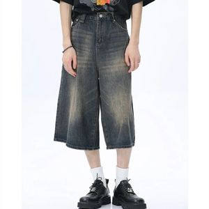 Kadın Retro Büyük Boyut Denim Şort unisex Style Geniş Bacak Capris Vintage Street Yaz Kadın Yüksek Bel Gevşek Kısa Kot 5xl 240420